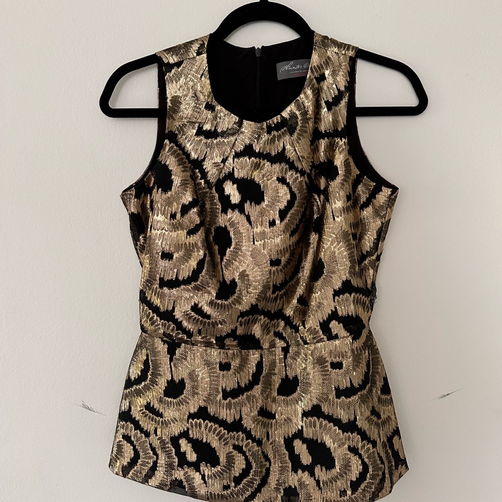 Hunter Bell black and gold sleeveless jacquard top